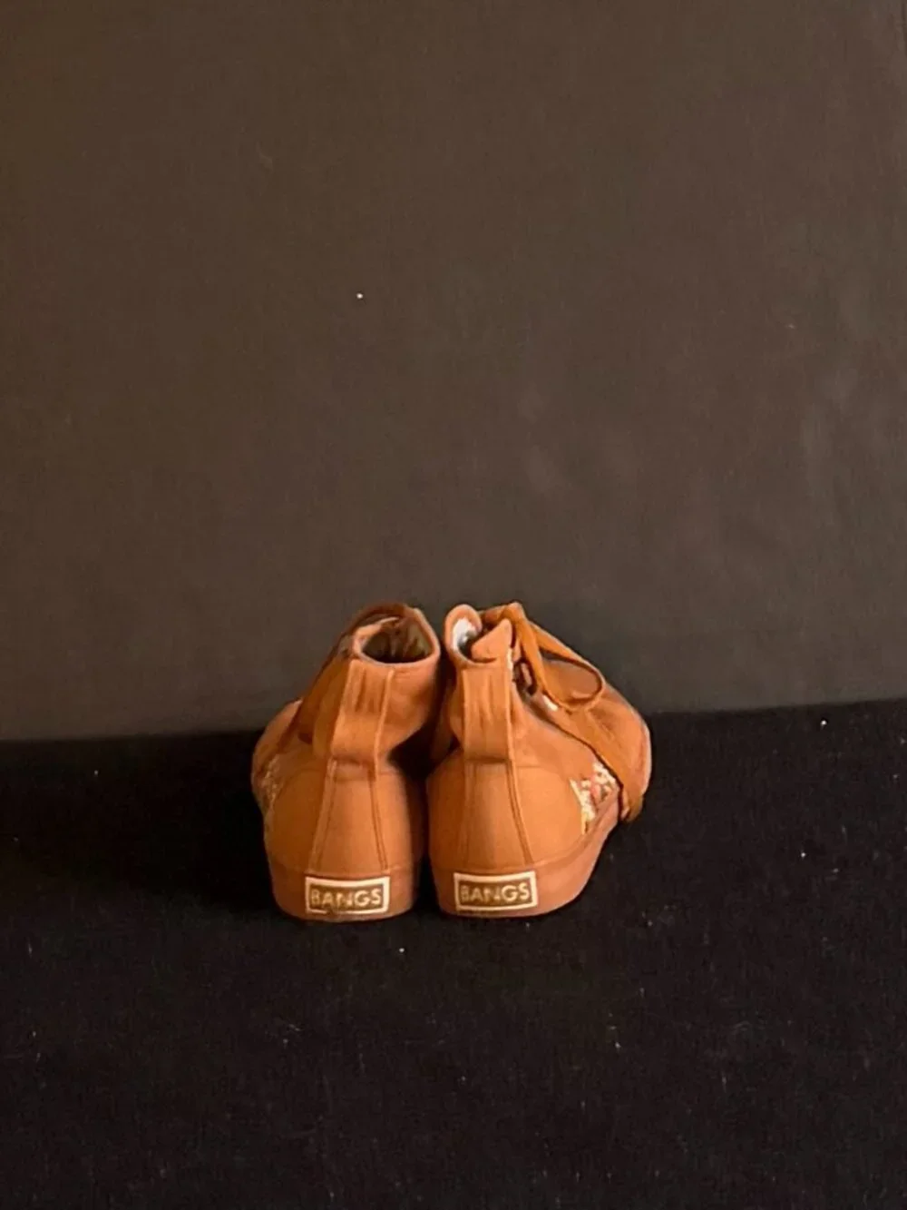 BANGS Mens/Womens Camel-Colored Embroidered Canvas High Top Sneakers